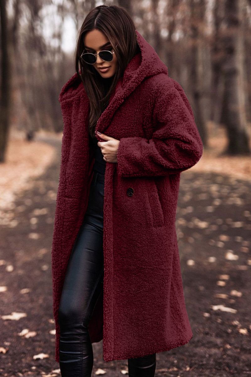 Abrigo largo elegante de moda para otoño e invierno, abrigo cálido de felpa de imitación de lana, chaqueta de peluche. - Image 5