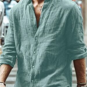 Camisa de manga larga para hombre con botones, informal, de color liso, para primavera y otoño.