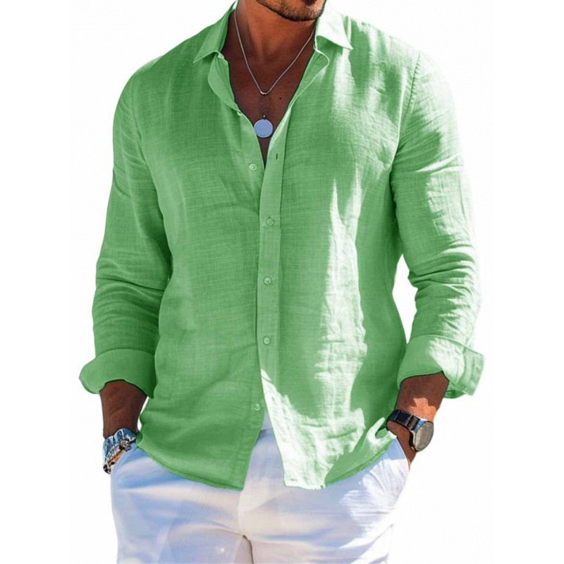 Camisa de manga larga para hombre, informal, holgada, con solapa y botones, color liso, talla grande - Image 7