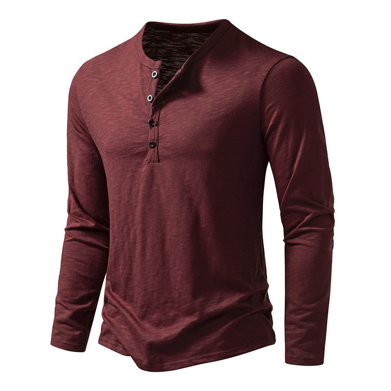 Camiseta de manga larga para hombre, estilo informal, de color liso, con botones, para otoño y primavera - Image 7