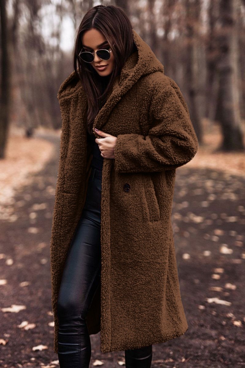 Abrigo largo elegante de moda para otoño e invierno, abrigo cálido de felpa de imitación de lana, chaqueta de peluche. - Image 3