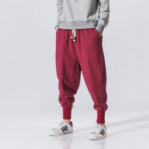 Pantalones harem de algodón y lino para hombre, estilo hip hop.