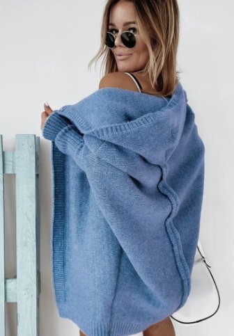 Cárdigan de punto con capucha para mujer, suéter holgado de color liso con mangas de murciélago, ropa de otoño e invierno. - Image 7