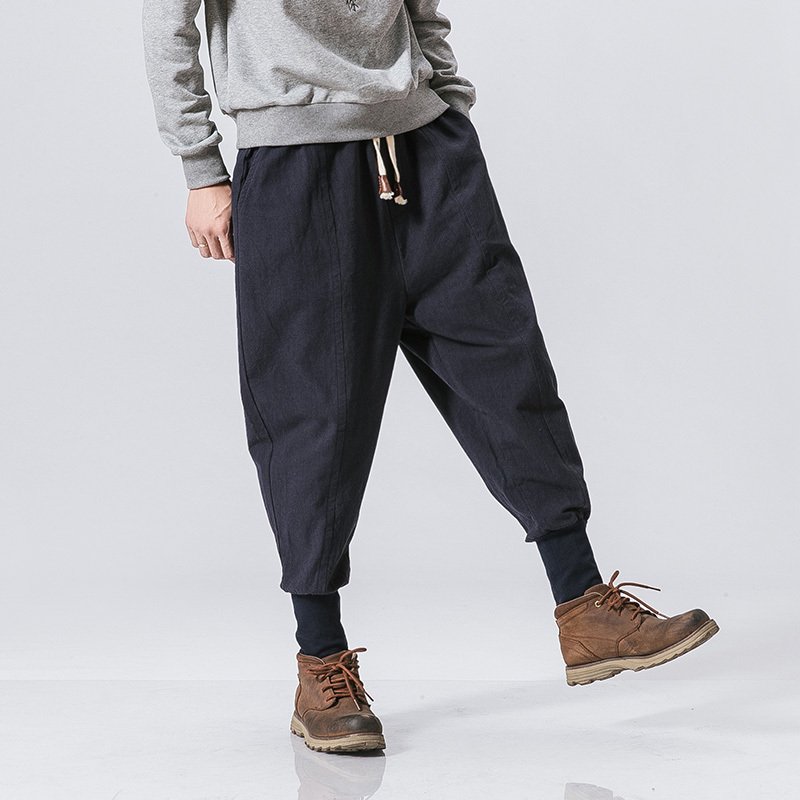 Pantalones harem de algodón y lino para hombre, estilo hip hop. - Image 3