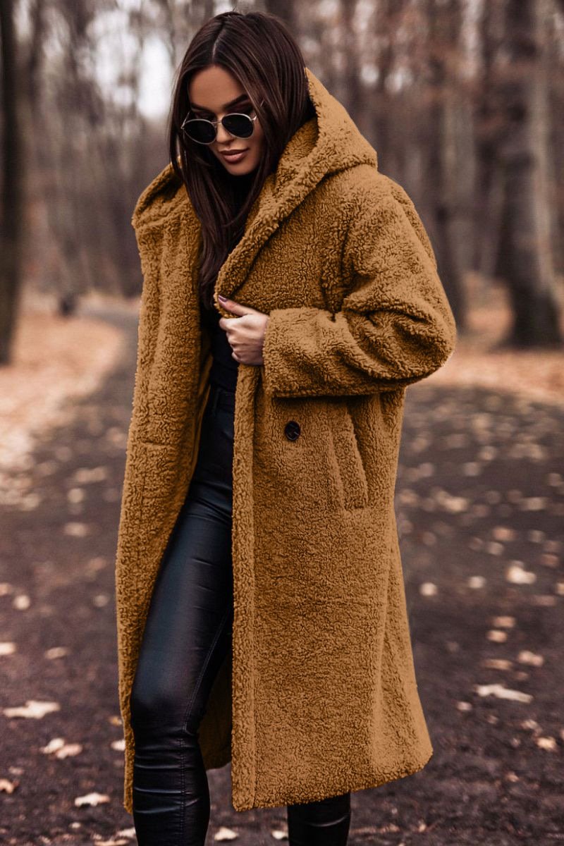 Abrigo largo elegante de moda para otoño e invierno, abrigo cálido de felpa de imitación de lana, chaqueta de peluche. - Image 9