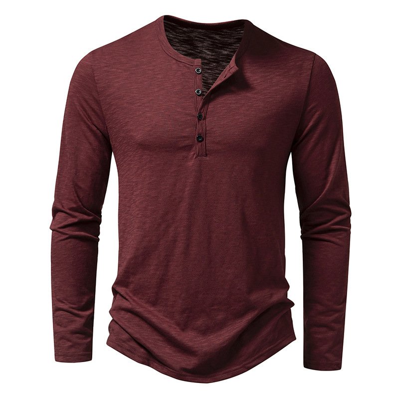 Camiseta de manga larga para hombre, estilo informal, de color liso, con botones, para otoño y primavera - Image 5