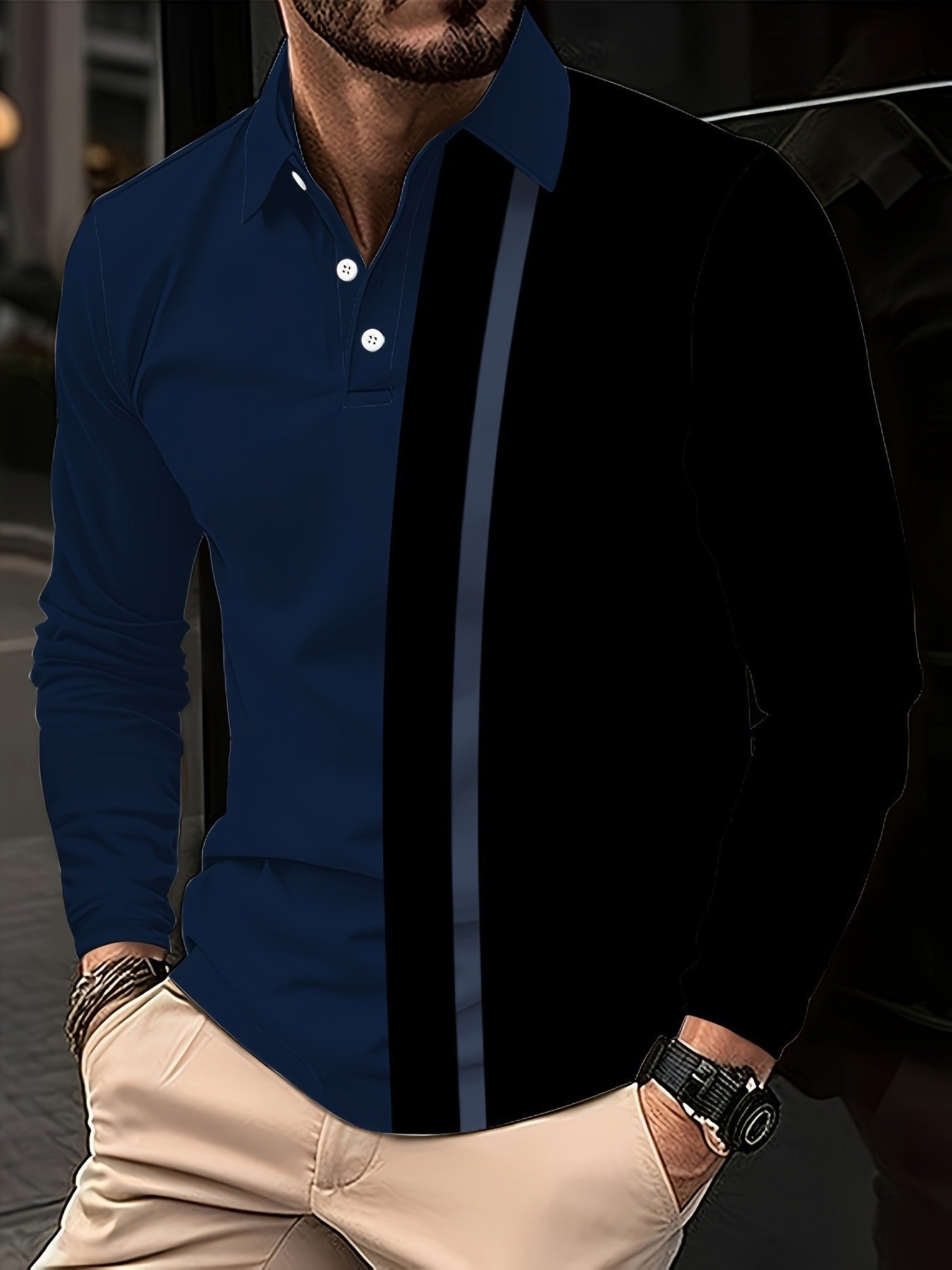 Camisa informal de manga larga con botones y solapa ajustada con estampado 3D. - Image 10