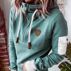 Suéter patchwork con media cremallera