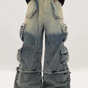 Pantalones cargo de talle alto con efecto degradado y múltiples bolsillos