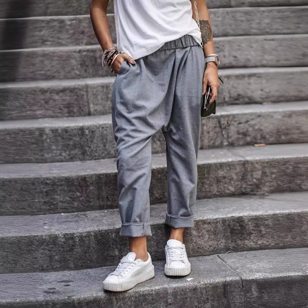 Pantalones casuales mujer – Cintura alta elástica con bolsillos, estilo harén, cómodos y a la moda streetwear - Image 4