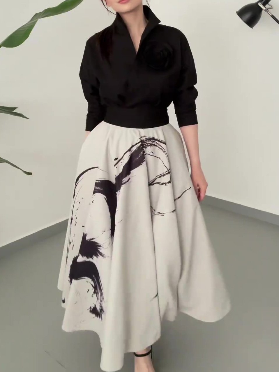 Falda vintage de tul estampado de tres capas - Image 3