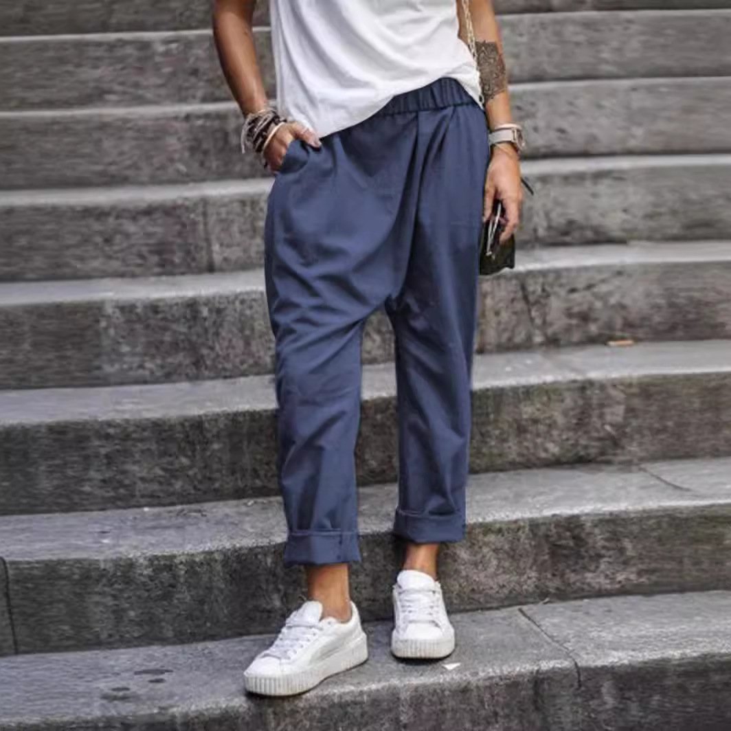 Pantalones casuales mujer – Cintura alta elástica con bolsillos, estilo harén, cómodos y a la moda streetwear - Image 2