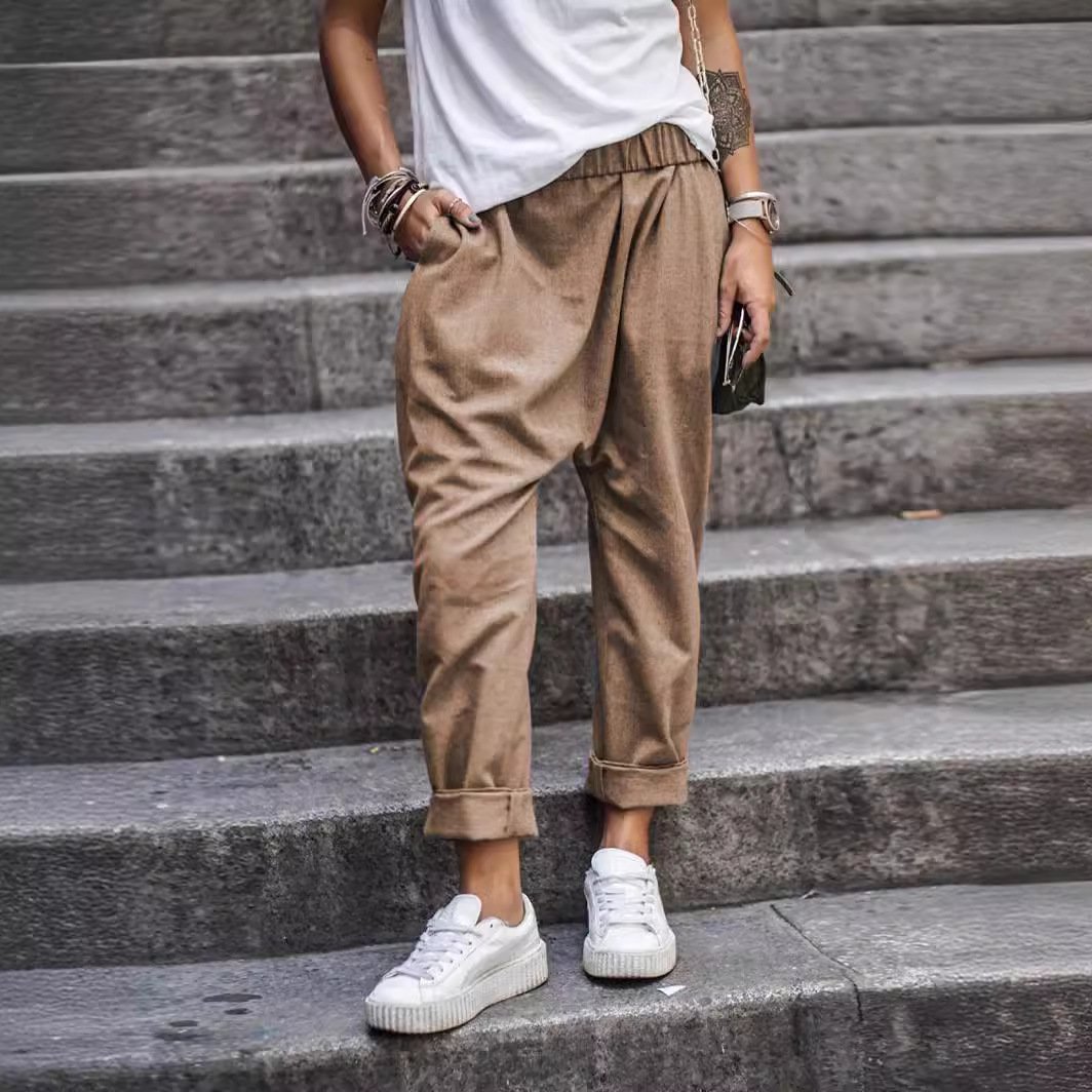 Pantalones casuales mujer – Cintura alta elástica con bolsillos, estilo harén, cómodos y a la moda streetwear - Image 6