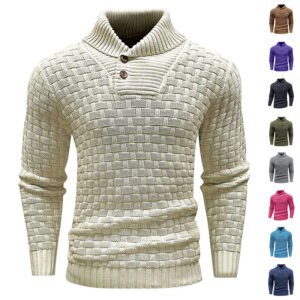 Suéter de cuello alto ajustado con diseño de botones, estilo casual, color liso, tipo pullover.