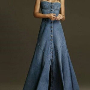 Vestido vaquero de un solo pecho con tirantes