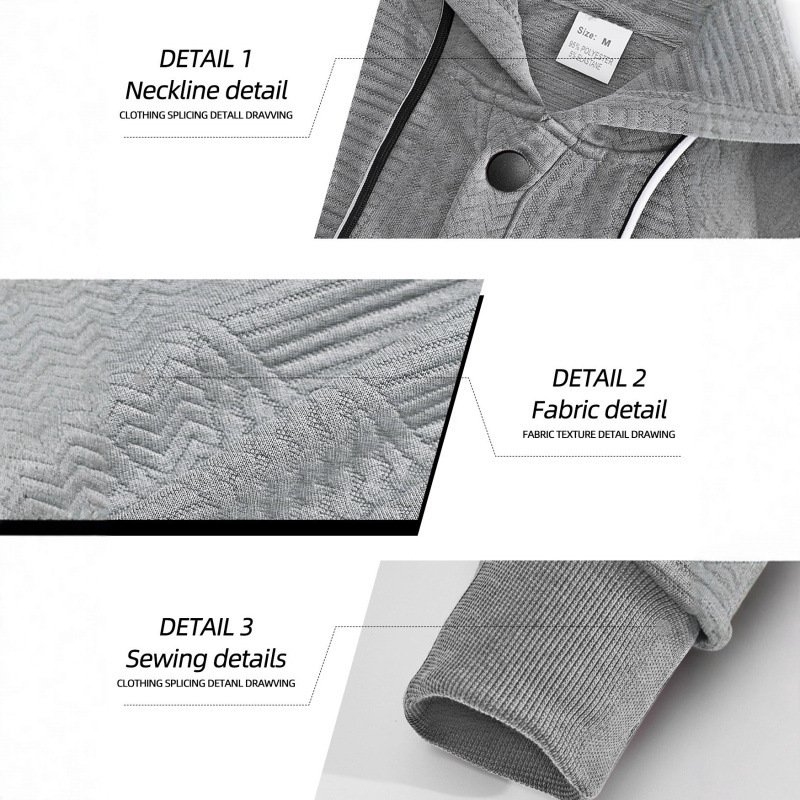 Suéter deportivo informal de manga larga con capucha, de color liso y corte holgado. - Image 3