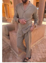 Traje informal de manga larga, camisa de solapa sencilla y pantalones ajustado - Image 8