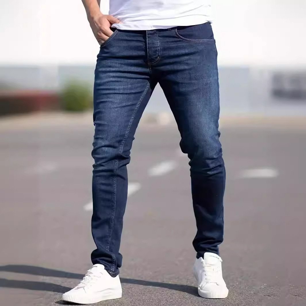 Vaqueros ajustados de estilo casual desgastado para hombre, de estilo europeo y americano.