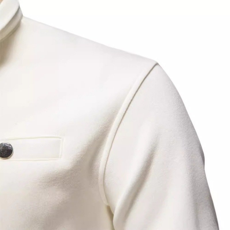 Suéter informal con media cremallera, color liso, bolsillo decorativo, estilo básico - Image 3