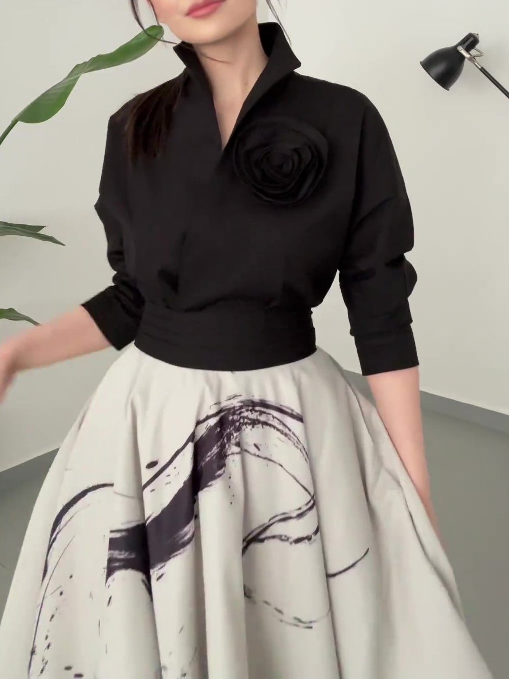 Falda vintage de tul estampado de tres capas - Image 2