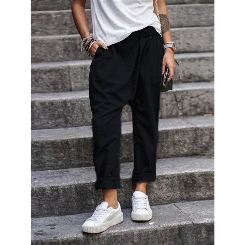 Pantalones casuales mujer – Cintura alta elástica con bolsillos, estilo harén, cómodos y a la moda streetwear - Image 3