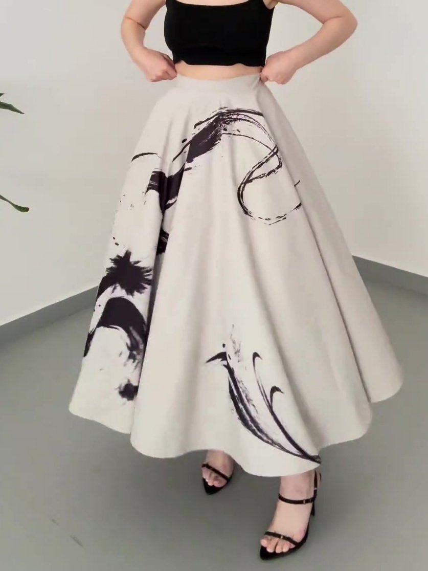 Falda vintage de tul estampado de tres capas