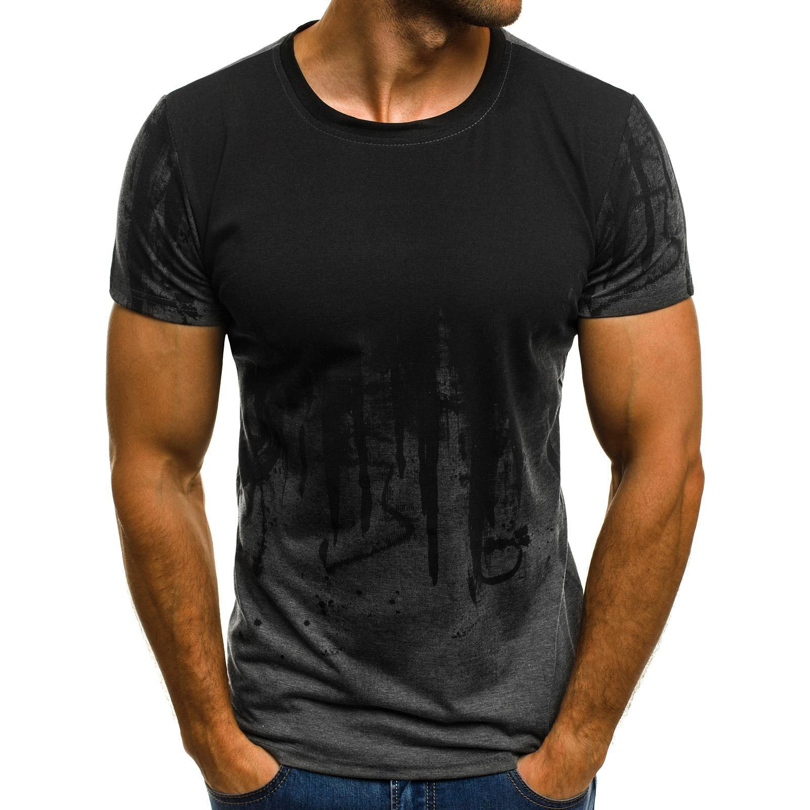 Camiseta de compresión deportiva para hombre, informal, de algodón, con degradado negro y rojo, de alta calidad - Image 5