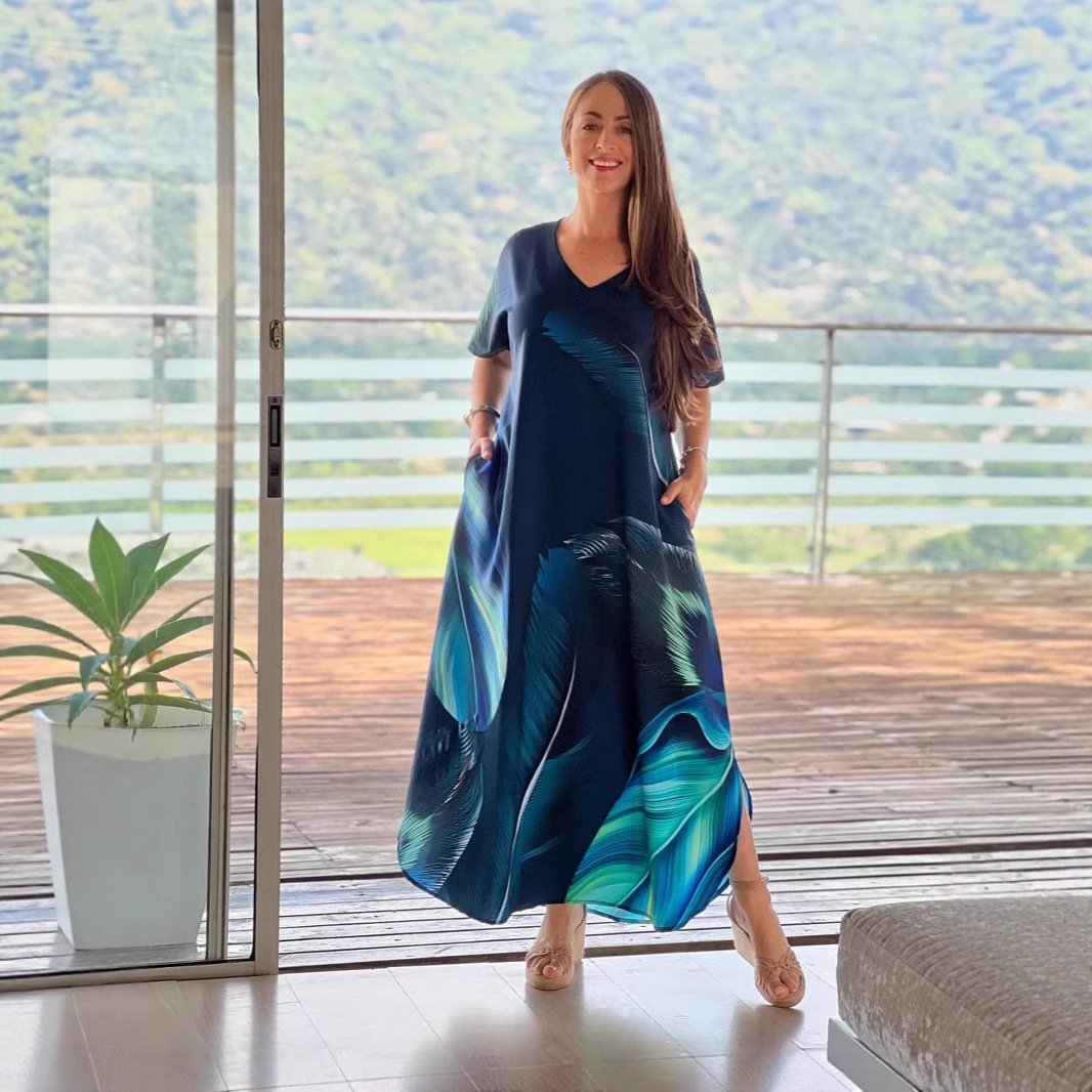 Vestido holgado con estampado europeo y americano.