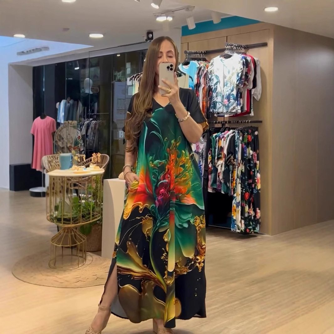 Vestido holgado con estampado europeo y americano. - Image 5