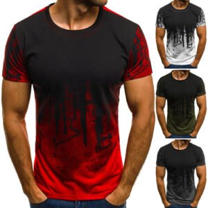 Camiseta de compresión deportiva para hombre, informal, de algodón, con degradado negro y rojo, de alta calidad