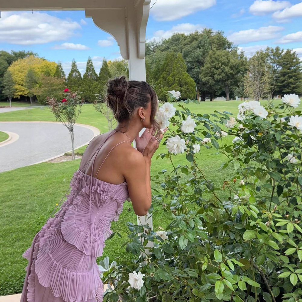 Vestido plisado con volantes y dobladillo irregular - Image 2