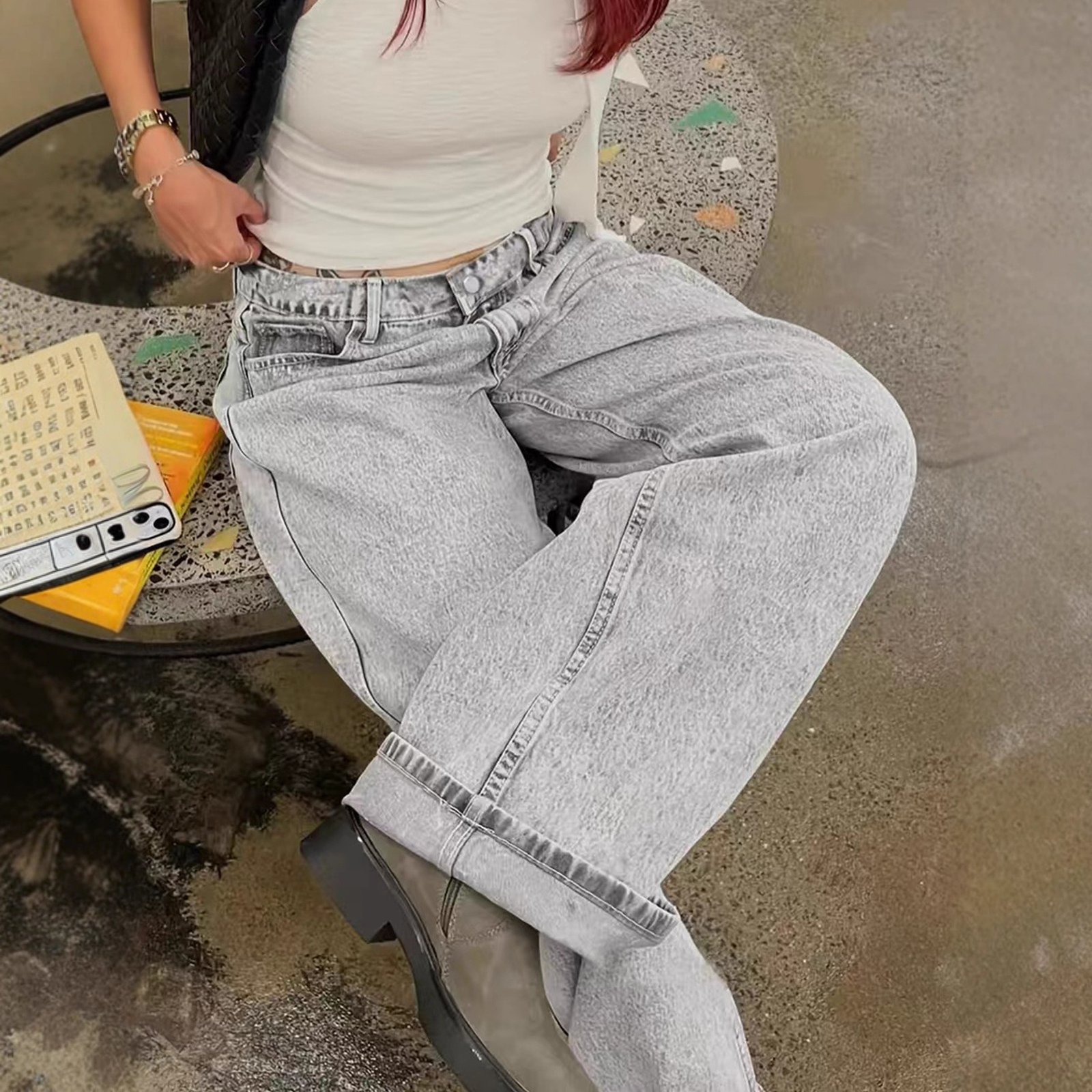 Vaqueros rectos informales holgados con bolsillos laterales - Image 4