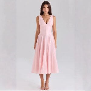 Vestido elegante, sexy, con escote en V y cintura ajustada, estilo francés.